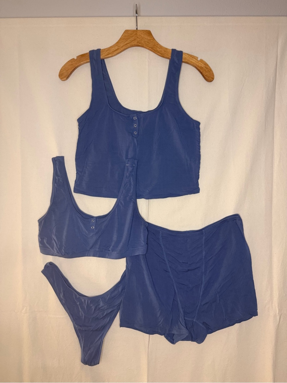 Lot of 4 Auden Ribbed Four-Piece Intimates Set- Blue Buttery Soft
